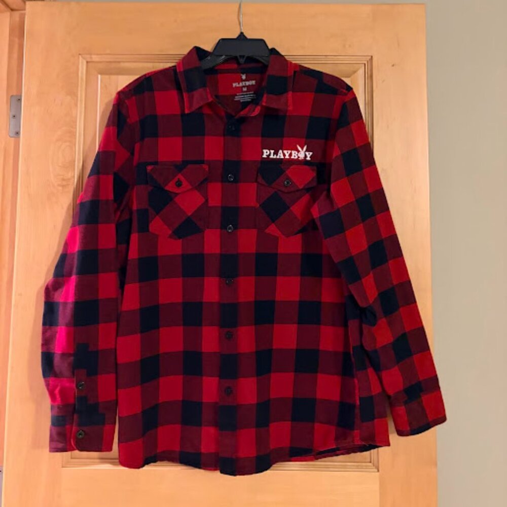 Playboy Red & Black Plaid Shirt Size M